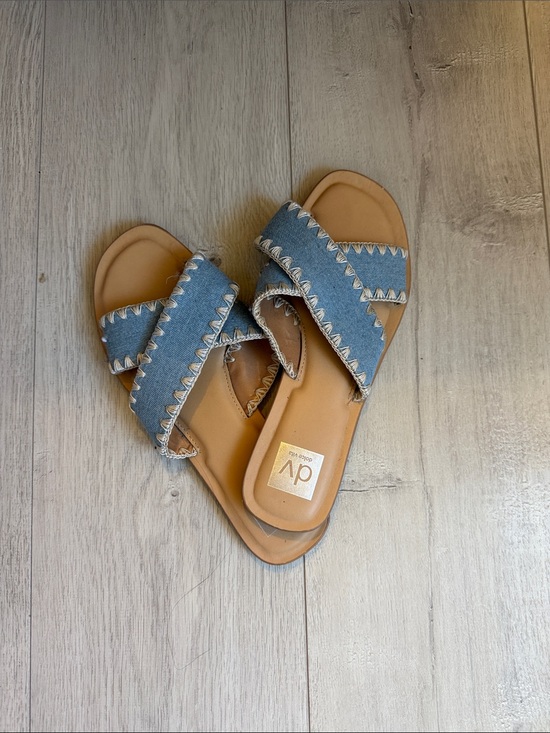 DV by Dolce Vita Shoes - DV by Dolce Vita Denim Crisscross Slide Sandals - Blue & Tan
